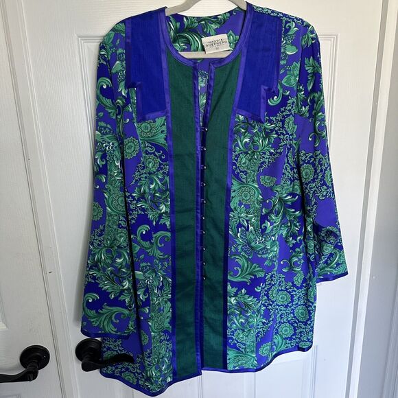 Maggie Shepherd Australia Blue Floral Skirt Blouse Set VTG 1980'sLagenlook XL - Picture 4 of 6